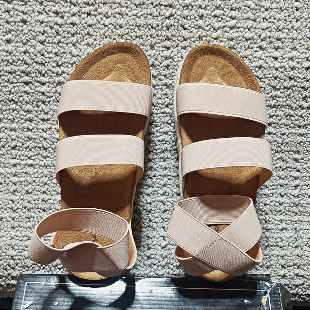 Qupid Nude Strappy Wedge Sandals Women's US 6 UK 4 EU 37 Ankle Strap #Vin-H